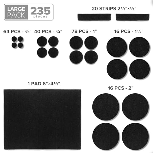 Felt Furniture Pads 235 PCS X-Protector! Huge Quantity of Furniture Pads - size: 235 PCS Black, Round & Square