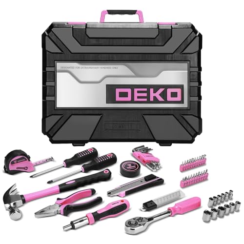 DEKOPRO Tool Set: 228 Piece Home Tool Kit, Household Basic Repair Tool Set Comes with Storage ToolBox, Socket Wrench Set for Car, Hand Tool Box Set for Home - Pink - color: Pink