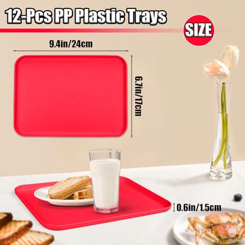 Plastic Serving Trays, 12 Pack Cafeteria Trays Plastic Fast Food Tray for DIY Projects, Painting, Beads, Organizing Supply, 9.4 X 6.7 X 0.6 Inches (Red) - color: Red