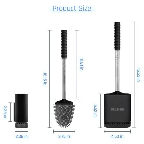 Sellemer Silicone Toilet Brush, Ventilation Slots Base Holder 1 Pack, Black - color: Black-1pcs
