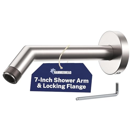 HammerHead® Solid Metal Shower Arm and Flange - 7.5 Inch 304 Stainless Steel Extension Pipe - Universal Shower Head Arm with Flange and Locking Screw, Brushed Nickel - color: Brushed Nickel