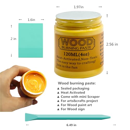 Wood Burning Paste Pen Kit 8pcs, 4OZ Wood Burning Gel with Pen, 6pcs Squeegees, Heat Activate Paste for Craft Stencil, Etching Cream Wood Burning Design for Beginners DIY on Wood, Canvas, Denim - color: 2+6 Wood Burning Gel Kit
