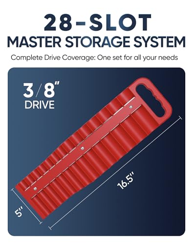Reniteco Magnetic Socket Organizer, 3/8" Drive, 28-Socket Rail - color: 3/8"-Red