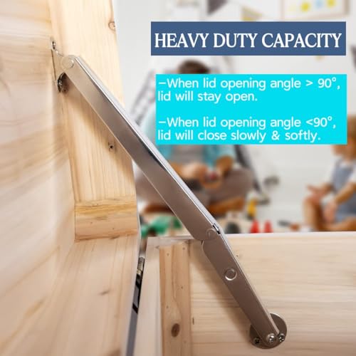250N Heavy Duty Soft Close Lid Support Hinge, Chest Hinges Heavy Lid Hinges for Wooden Box Trunk Large Toy Box Hinges Soft Close Slow Lowering Support 80lbs/2pcs (Hingex)