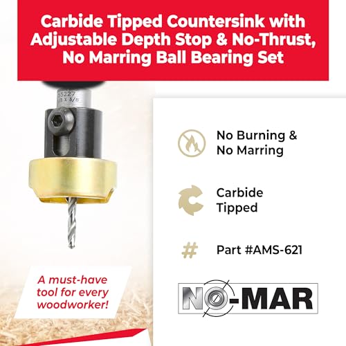 Amana Tool Woodworking Countersink Set, AMS-621, 3-Piece | Carbide Tipped with Adjustable Depth Stop and No-Thrust, No Marring Ball Bearing - style: AMS-621, 3-Pc