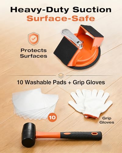 Saker Floor Gap Fixer Kit Suction Cup Tool with Mallet & 10 Washable Pads