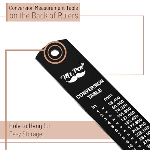 Mr. Pen- Metal Straight Edge Ruler, 2 Pack, 6" and 12", Black - color: Black, size: 6, 12 inch
