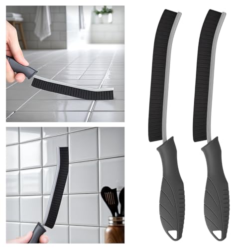 TQRR 2 Pcs Cleaning Brush, Grout Brush, Hard Bristle Crevice Cleaning Brush - color: Gray