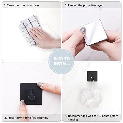 VIS'V Adhesive Towel Hooks, Shower Wall Stick on Hooks, Black, 4 Pcs - color: Black