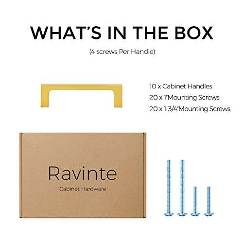 Ravinte Brushed Brass Solid Pulls Cabinet Handles 3-1/2 Inch 10 Pack - size: 3-1/2 Inch Hole Center