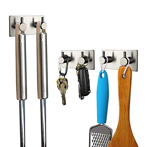 Self Adhesive Stainless Steel Hooks, Wall Mount Heavy Duty Hanger - color: 2 hooks