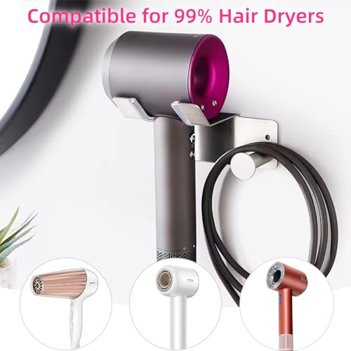 Hair Dryer Holder, Hair Dryer Holder Wall Mounted, Self Adhesive Blow Dryer Holder, Stainless Steel Dyson Hair Dryer Holder, Hairdryer Holder for Bathroom BANJEKT - color: Silver 1