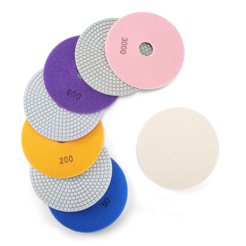 8PCS Diamond Polishing Pads 6 Inch, Wet/Dry Concrete Polish Tools Kit for Drill, Grinder, Polisher, 50-3000 Grit Polishing Set for Marble Granite Quartz Stone - size: 6 Inch 50-3000 Grit