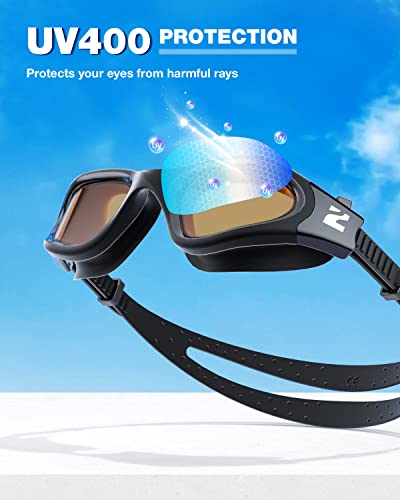 ZIONOR Swim Goggles, G1 SE Swimming Goggles Anti-Fog for Adult Men Women - color: A9-amber Lens Black Frame
