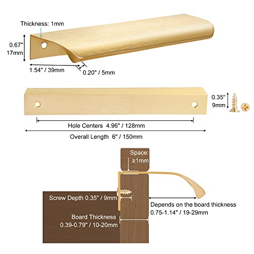 Malimali 5 Pack 6" Gold Edge Finger Pulls for Cabinets, Drawer Handles - color: Brushed Gold, size: 150mm/6" (5Pcs)