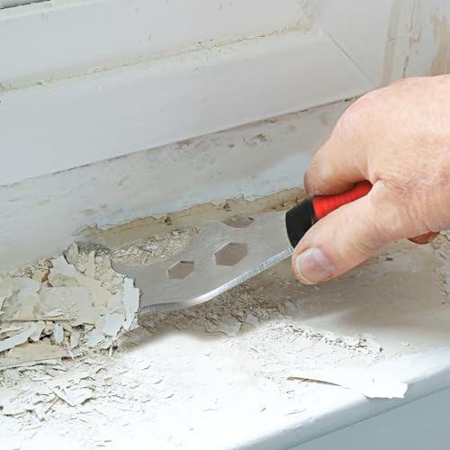 SHALL 8-In-1 Paint Scraper, Stainless Steel Paint Remover Scraper Tool, Putty Knife with Hammer End and Comfort Handle, Metal Spackle Scraper for Removing Drywall Paint, Caulk, Wood, Wallpaper