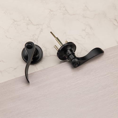 NCL 6 Pack Black Door Handle Interior, Wave Door Lever Door Knob with Lock, Privacy Door Handle for Bath & Bedroom - size: 6-Privacy