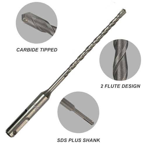 10-Pack SDS Plus 3/16" x 6" Rotary Hammer Drill Bits, Carbide Tipped for Brick, Stone and Concrete - size: 3/16" x 6" (10-Pack)