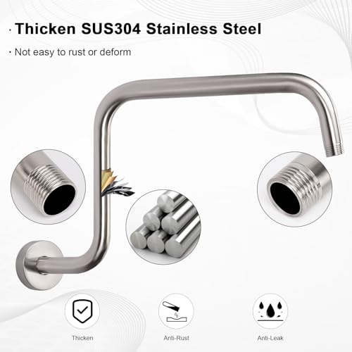 S Shaped Shower Arm, High Rise Shower Head Extension Pipe Standard 1/2" Connection with Flange, Awesome Shower Experience-Stainless Steel Bathroom Accessory(16 Inch Z-S Shape, Brushed Nickel) - color: Brushed Nickel, style: 16" Z Shape