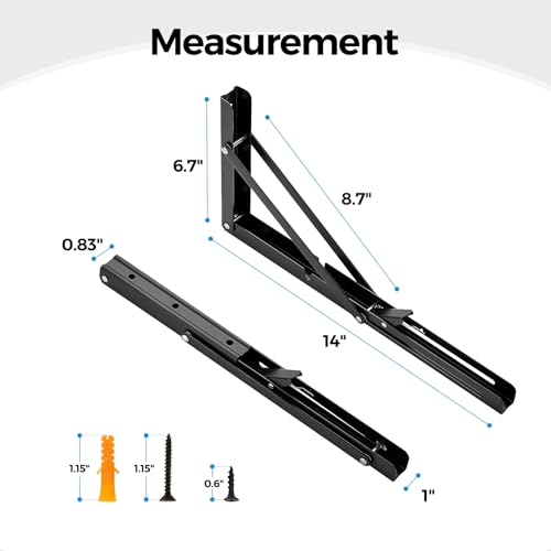 Matte Black Folding Shelf Brackets, 14 Inch, 4 Pack - size: 14 Inch