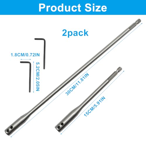 8 Pcs 1/4 Inch Drill Bit Extension Set, 6 and 12 Inch Wood Spade Drill Bit Extender for Enhanced Reach in Drilling Tasks, Suitable for Carpentry and Construction with 4 Pcs Keys