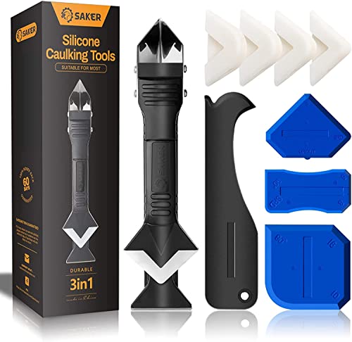 Saker Silicone Caulking Tool 3-in-1 Grout Removal Tool Kit Black Blue - style: Classic with Scraper