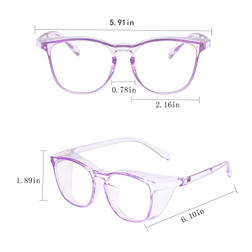 Safety Glasses for Men Women Nurses Anti Fog Stylish Fashion Comfortable Goggles with Side Shields Eye Protection for Adult - color: Purple