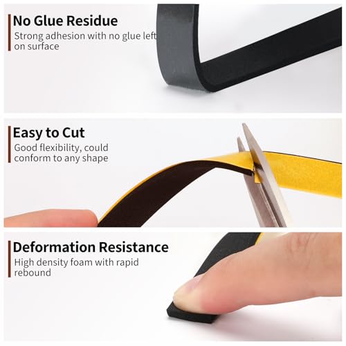 Yotache Thin Foam Tape Weather Stripping (.50) 1/2" Wide x 1/16" Thick - size: 1/2"x1/16"x33 FT