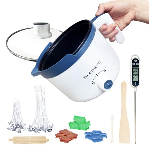 Ksedcon Wax Melting Pot Kit with Thermometer, Wicks and 3 Candle Dye Colors - size: wax melting pot kit 7pcs