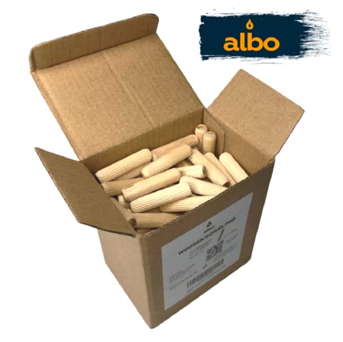ALBO Wooden Dowel Pins 1/2 x 2 inch Fluted Wood Dowels Rods 100 Pack Hardwood Crafts Dowel Pegs - size: 1/2"x2"-100Psc