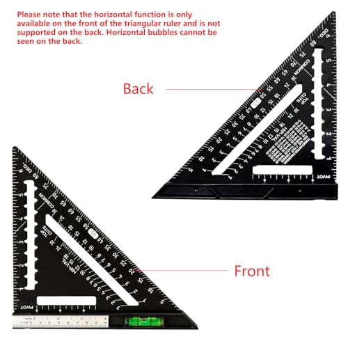 Beslands 7 inch Rafter Square Carpenter with Level, Aluminum Metal Rafter Square Triangle Ruler Carpenter Square Woodworking Layout Tool Aluminum Triangle Tool Stainless Steel Ruler (Black) - color: Black, size: 7" - Level