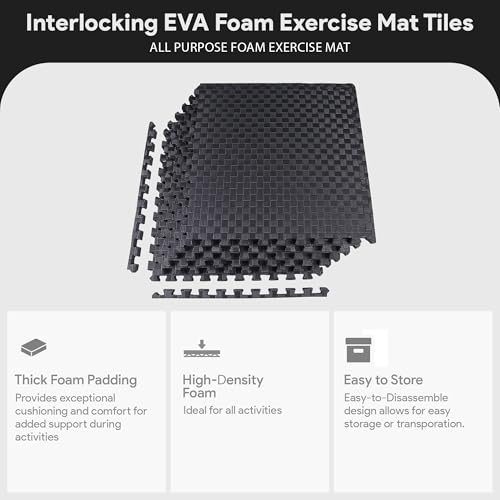BalanceFrom 6 Piece Foam Floor Mat Puzzle Tiles, 3/4” Thick, 24 Sq Ft - color: Black, style: 3/4" Thick, 24 Square Feet