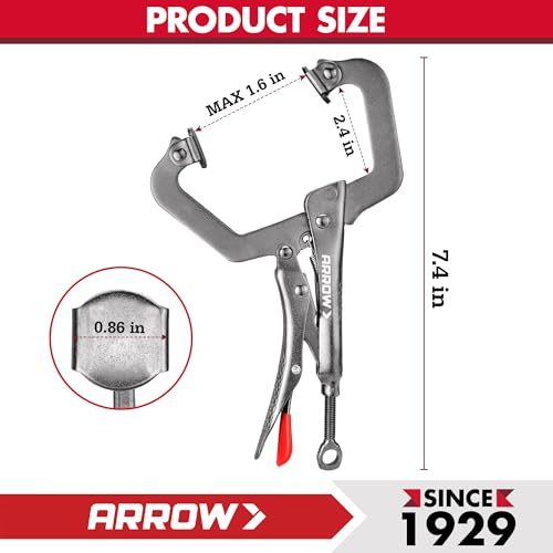 ARROW 11 Inch C-Clamp Locking Pliers with Swivel Pads, Through-Hole Adjustment, One-Handed Release Trigger, Heat-Treated Steel Welding Clamp for Woodworking and Metalworking - size: 11 inch