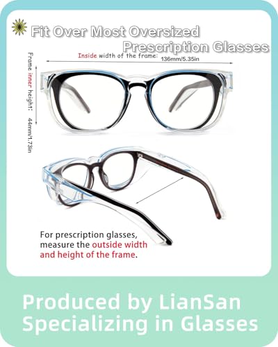 LianSan Safety Glasses Over Eyeglasses for Women - Anti-Fog Goggles Fit Over Eyewear for ANSI Z87.1 Certified - color: Shinny Blue/Clear
