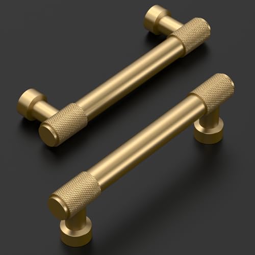 Amerdeco 10 Pack Champagne Bronze Knurled Cabinet Pulls 3-3/4 Inch(96mm) Hole Center Kitchen Cabinet Handles Drawer Pulls Cabinet Hardware ZH034 - color: Champagne Bronze, size: 3.75"/96mm Hole Center