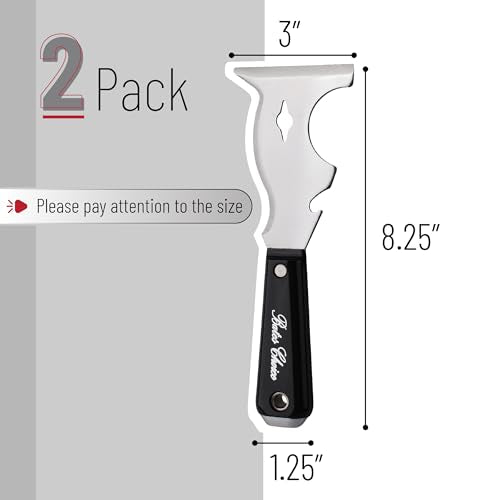 Bates- Paint Scraper, 10 in 1, 2 pcs, Metal Hammer End, Paint Scrapers for Wood, Putty Knife, Metal Scraper, Spackle Knife - color: Black, size: 2 Pack