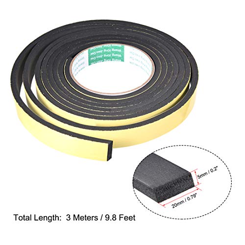 uxcell Sealing Foam Tape 20mm Wide 5mm Thick 3 M/9.8ft Long, Self Adhesive Weather Strip for Window Door Insulation, Pack of 2 - size: 20mmx5mmx3m
