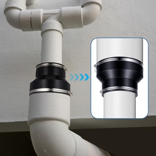2 Pack 8" to 6" Flexible Rubber Reducer Coupling with Clamps