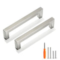 Cabinet Pulls Brushed Nickel Cabinet Handles Square Drawer Pulls, 5 Pack 5 Inch Stainless Steel Kitchen Door Cupboard Cabinet Handles, Cabinet Hardware Drawer Handles, 128mm Hole Centers - color: Brushed Nickel, size: Two Hole - 5 inch Hole Centers(128mm)