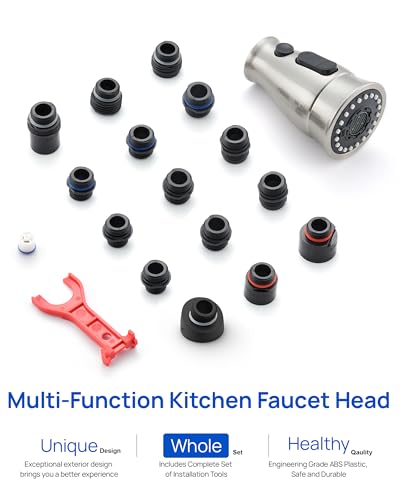 J-HVA Kitchen Faucet Sprayer Head Replacement with 15 Adapters (UPDATED) - color: Brushed Nickel