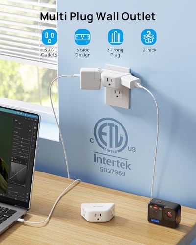 TROND Multi Plug Outlet Extender 2 Pack, Outlet Splitter for Bathroom - color: White, size: 3AC-3 Prong Plug, 2 Pack
