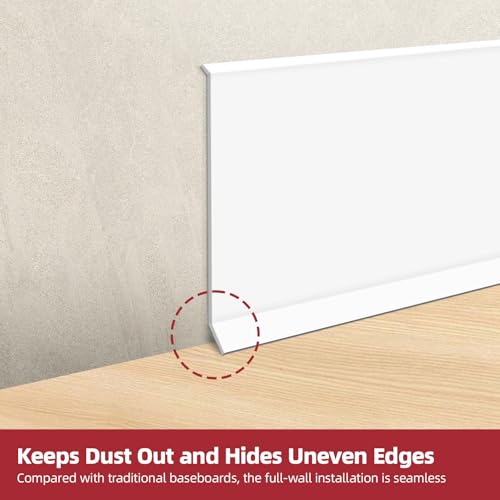32.8Ft Vinyl Baseboard Molding Trim, Flexible Peel and Stick Wall Base with Self-Adhesive Backing, Waterproof Cove Base, Wall Protection & Floor Gap Covering, White (W:3.94'') - size: 32.8FT X 3.94 IN