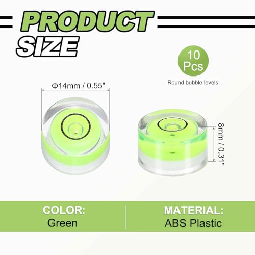 10pcs Round Bubble Level 14x8mm - Mini Circular Bullseye Spirit Levels Measuring Layout Tools for Leveling Camera/Tripod/Telescope/Workshop/Turntable/Pictures Frame, Green - color: Green, size: 14x8mm