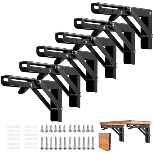 Folding Shelf Brackets - 8 Inch 6 Packs Collapsible Shelf Bracket - size: 8 Inch- 6 Packs