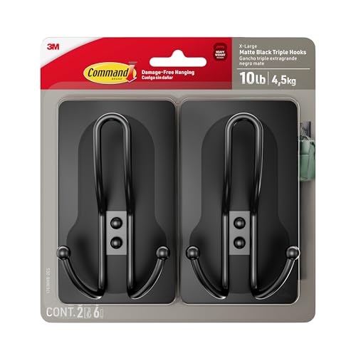Command X-Large Black Triple Hooks, 2 Hooks, 6 Strips - style: 2-Pack