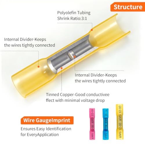 100PCS Heat Shrink Wire Butt Connectors Kit 22-10 Gauge Wire - color: 100pcs(22-10)