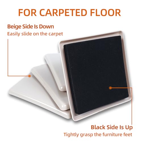 4 PCS Furniture Sliders for Carpet, 5 Inch Reusable Furniture Movers Square - size: 5 Inch Square