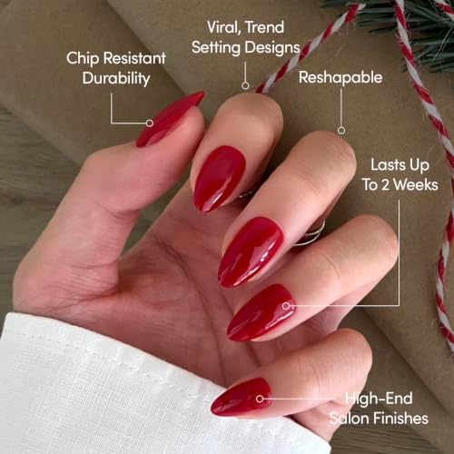 Glamnetic Press On Nails - Short Almond, Glossy Fake Nails 30 Pc Full Kit - color: 3C - Classic Red