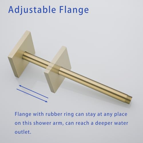 Wall Mounted Stainless Steel Shower Head Extension Arm Bathroom Accessories 12 Inch Brushed Gold,SW-91038-12BG-SQ. - color: Right Angled Square Flange-12" Brushed Gold
