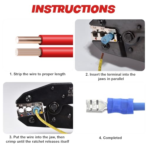 6Pcs Crimping Tool, Ratchet Wire Crimping Tool Set, for Heat Shrink, Insulated Nylon, Ferrule Wire End, Non-Insulated, Open Barrel Terminals, Solar Connectors, with Storage Box